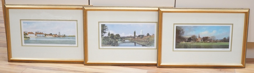 Matthew Alexander (b.1953), ‘The Mill, Rye, Sussex’, ‘Alfriston Church, Sussex’ and ‘Langstone Tide Mill, Hampshire’, set of three colour prints, each signed in pencil and limited edition of 850, together with a limited